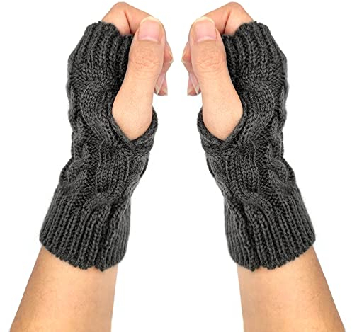 Qiuyan Fashion Warm Soft Comfortable Wrist Gloves Winter Fingerless Hand Warmers Women Girls Stylish Arm Gloves Mitten Knit Crochet Arm Warmers with Thumb Hole for Work Outdoor Gifts - Dark Grey