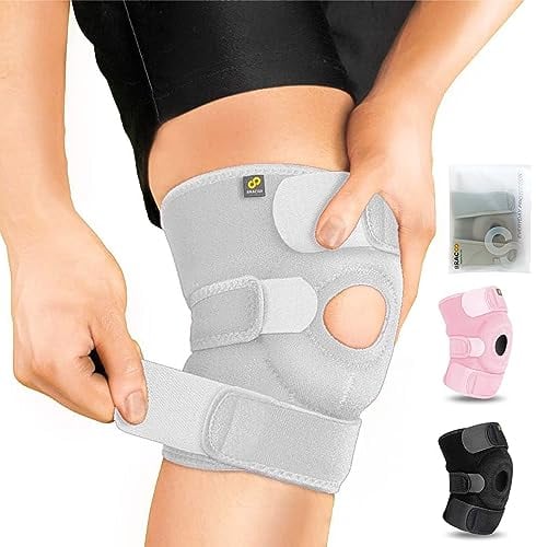 Bracoo Kniebandage, Knie Bandage für Männer Damen, Kniestütze für Sport, Laufen, Gewichtheben, Basketball, Volleyball, Arthritis, ACL, KS10, Grau