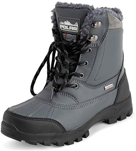 Polar Uomo Foderato Impermeabile Battistrada Profondo Durevole Gomma Shell Termica Inverno Pioggia Neve Stivales - Grigio - UK12/EU46 - YC0694