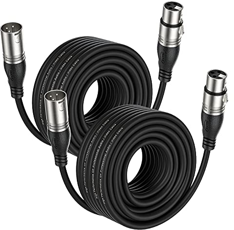 EBXYA Cable XLR de Micrófono 15M - 2 Paquetes, 3 Pines Balanceado Macho a Hembra, Cable de Conexión de Escenario DMX