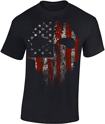 Totenkopf Shirt Herren - American Skull - Horror T-Shirt Männer - USA Tshirt - Halloween Death Biker (Schwarz 3XL)