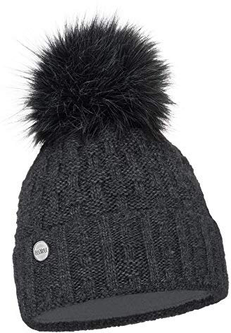 ELIMELI Damen Winter Mütze warme Strickmütze Wintermütze mit Bommel Slouch Strick Beanie Damen für Winter Bommelmütze Hergestellt in EU Farbenauswahl 16517 (Dunkelgrau)