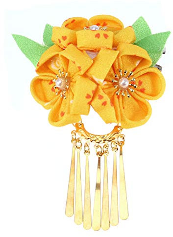Amosfun épingles à cheveux japonaises kimono fleur kanzashi épingles à cheveux pince à cheveux ornement de cheveux accessoire pour vêtements traditionnels décoration kimono jaune