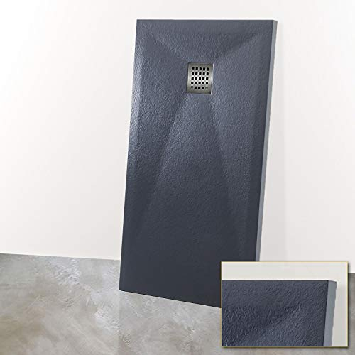 Yellowshop - Piatto Doccia Curvo Quadrato Rettangolare Marmoresina Effetto Pietra Bugnato Grigio Antracite (Rettangolare, 70 x 140 Cm)