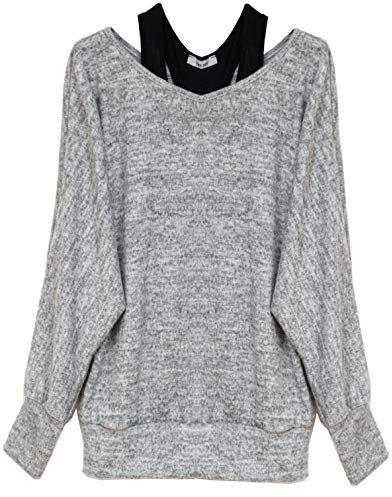 Van Der Rich ® - Oversize Oberteile Tshirt/Pullover (2 Stück) - Damen (L, Grau Pullover)