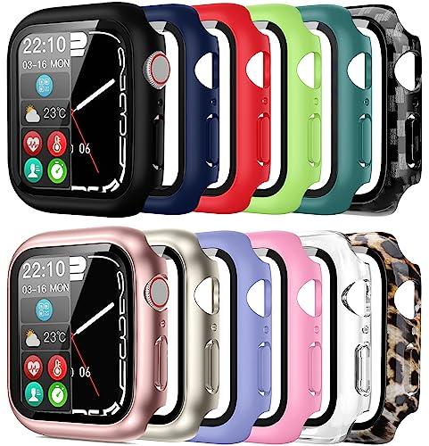 Pocoukate [12 piezas Carcasa de cristal templado compatible para Apple Watch 44mm serie SE serie 6 serie 5 serie 4, HD cubierta completa pantalla protección para protector iWatch 44 mm