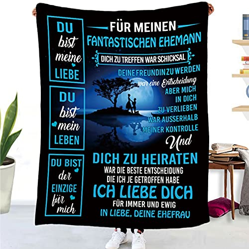 UOOYAA Kuscheldecke Personalisierte Decke An Meine Ehemann,Frau für Ehemann Deutsche Nachricht Briefdecke Positiv Ermutigen Wohndecke für Couch Bett Tv-Decken Geschenk(Frau zu Ehemann B,150×200cm)