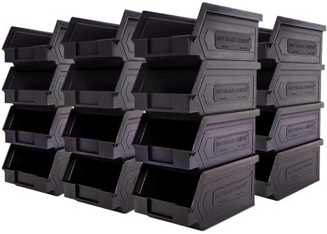 Storage Compat Zeus Plastic Stacking Bins for storage (7-Inch x 4-Inch x 3-Inch), Black (50-Pack)