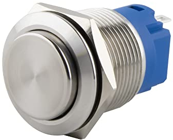 SeKi Edelstahl Druckschalter Ø16mm rastend hervorstehender Kopfform Lötösen/Flachstecker 0,5x2,8 Anschluss