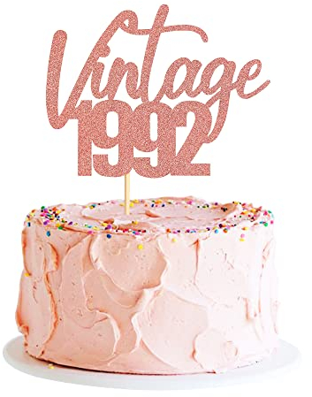 Blumomon Vintage 1992 Cake Topper Glitter Happy 30th Birthday Cake Decoration for Hello 30 Cheers to 30 Funny 30 and Fabulous Wedding Anniversary Birthday Party Decoration Supplies Rose Gold