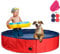 Robusta piscina per cani | Piscina pieghevole con valvola di scarico | antiscivolo | Bagno di palline per bambini | Bagno di palline con spazzola e kit di riparazione - Piscina per cani 120x30 (rosso)