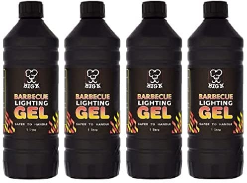 Topline Pack of 4 Big K Barbeque Firelighter Odourless Gel - BBQs, Firepits - Indoor Fires & Log Burners - Camping Grill - Bonfire - Ethanol Burners - 1000ml with Unique Card.
