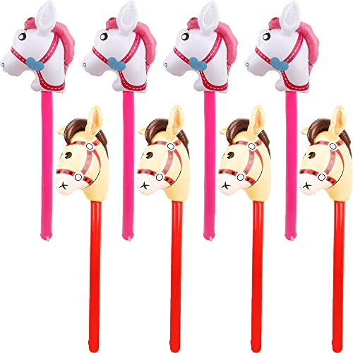 Haconba Aufblasbarer Stab für Cowboy, Cowgirl, Pony, Pferdekopf, 101,6 cm, für Weihnachten, Geburtstag, Babyparty, Cowboy-Themenparty, Zubehör, Rosa, Braun, 8 Stück