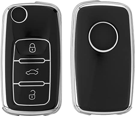 kwmobile Autoschlüssel Hülle kompatibel mit VW Skoda Seat 3-Tasten Autoschlüssel - Schlüsselhülle Silikon Cover - Schwarz Silber