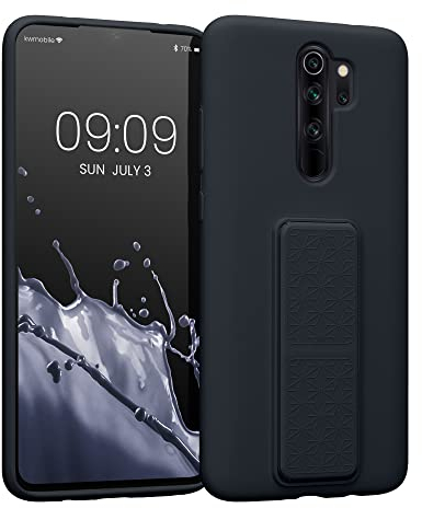 kwmobile Handyhülle kompatibel mit Xiaomi Redmi Note 8 Pro - Hülle mit Fingerhalter und Standfunktion - Silikon Case Handy Cover in Heidelbeerblau