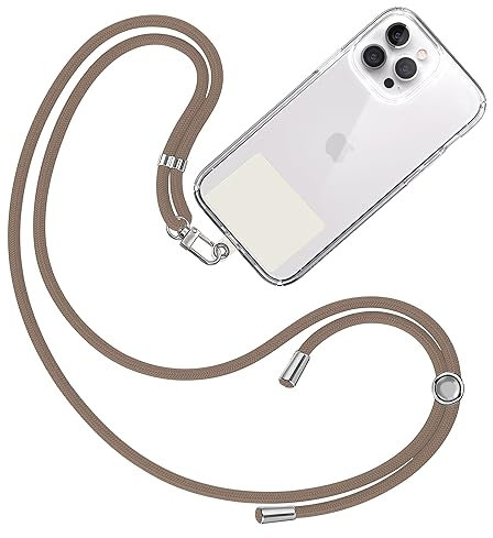 TBOC Cordon Collier Laniere Portable [Brun] avec Patch de Fixation [Blanc Ice] et Sangle de Suspension Amovible Réglable et Résistante Compatible avec Toutes les Marques de Téléphone Accessoires