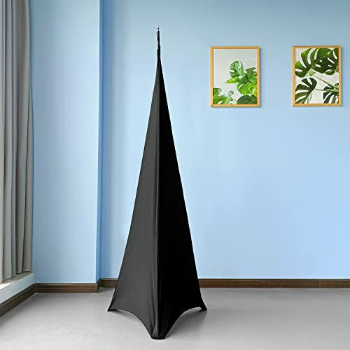 Trimming Shop Black Triple Sided Stretch Tripod Speaker DJ Stand Cover with Loop for Birthday, Wedding, Reception, Anniversary, Banquets, Parties, Special Events, 2pcs