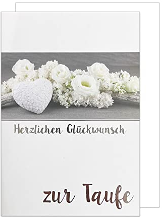 Edition Seidel Premium Glückwunschkarte zur Taufe mit Silberprägung und Umschlag. Taufkarte Grusskarte Herzlichen Glückwunsch Herz Blumen Junge Mädchen (ET156 SW023)