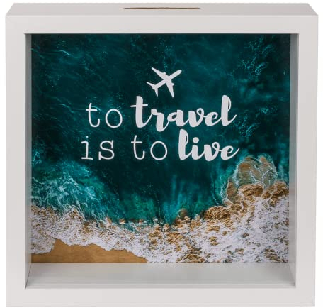 Hucha Madera Viajar es Vivir. Hucha Monedas To Travel is To Live (20x20x5cm).
