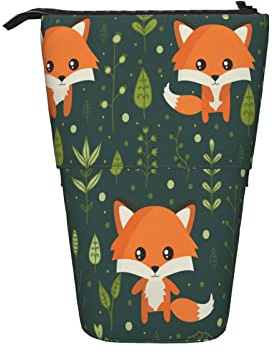 Teleskopisch Mäppchen Niedliche Cartoon-Tier-Fuchs-Wald Etui Stifte Tragbare Stifthalter Große Kapazität Federtasche Für High School College Jungen