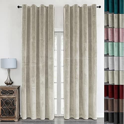Cleanlevel EST 2016 Samt Vorhänge mit Kräuselband 140x245cm Samtgardinen Samtvorhang Blickdicht Thermo Gardine Schal Wärmeisolierend Wohnzimmer Vorhänge (2, Beige)