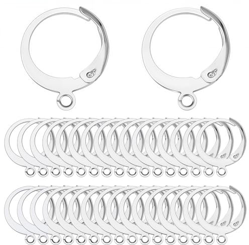 SUNNYCLUE 1 Box 80Pcs Huggie Hoop 15mm Round Leverback Earring Hooks Stainless Steel Lever Backs Hinged Huggie Hoops with Loops Earwires Leverbacks Ear Wires for Jewellery Making DIY Earrings Findings