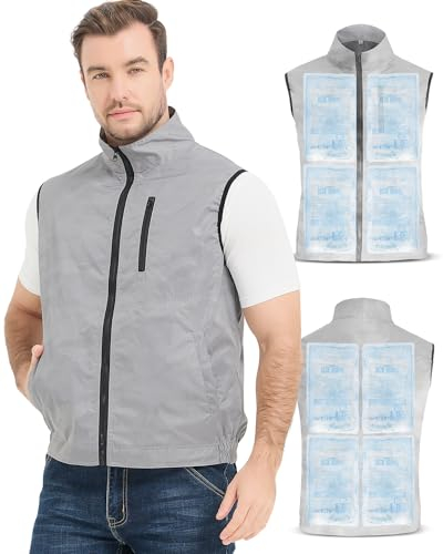 FERNIDA Cooling Vest, Ice Vest with 24 Ice Packs for Men Women, Windproof Jacket Cold Gilet for Heat Relief Cycling Fishing Working Weeding, Small