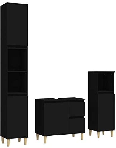 Ensemble d armoires salle de bain 3 pcs noir bois d ingénierie