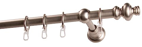 Garesa Gardinenstange Andrea Ø 20mm, 1-läufig, Nickel, matt I Stabile Vorhangstange inkl. Ringe + Faltenlegehaken I Mit Endknopf Profil groß I 120cm