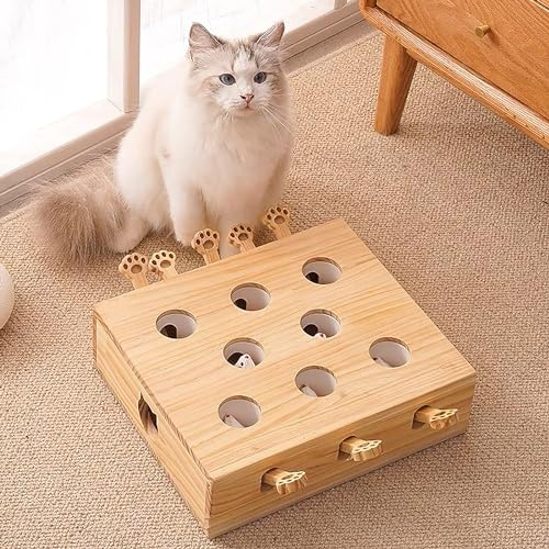 FOOPOMARY Interactive Wooden Cat Toy, Engaging and Durable Play for Cats and Kittens, Keeps Pets Entertained and Stimulated, Natural Wood Design, Perfect for Indoor Exercise and Fun - Pet Gift Idea