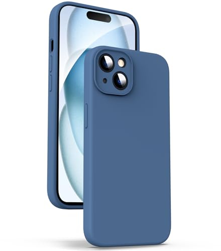 Supdeal Liquid Silicone Case for iPhone 15 - [Camera All-Round Protection] [Soft Microfiber Lining Anti-Scratch] 4 Layer Full Covered Shockproof Gel Rubber Phone Case Cover, 6.1, Blue