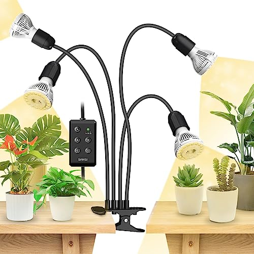 SANSI Lampada a LED per piante da interno, 40W (equivalenti a 600W) spettro completo 4 clip a collo di cigno con timer 4/8/12 ore, lampada di crescita con alta PPFD per giardino, serra