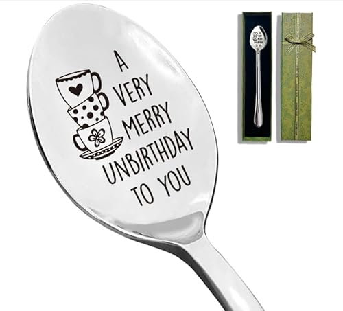 Remifala A Very Merry Unbirthday to You Stainless Steel Spoon, Best Coffee Tea Dessert Spoon, Gifts for Lover, Father, Mother, Friends, Thanksgiving Birthday Graduation Valentines Christmas Gifts
