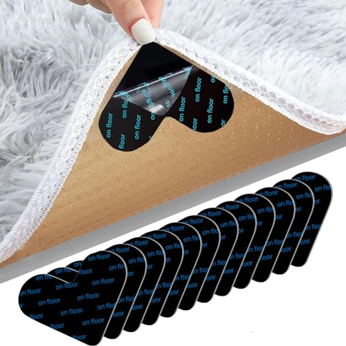 JIEYUCHU Antirutschmatte für Teppich, 12 Stück Teppich Antirutschunterlage, Verrutschens, Waschbar, Wiederverwendbar, Hinterlässt Keine Spuren für Hartholzböden, Teppiche und Matten(Dunkelgrau)