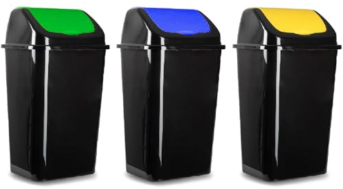 Acan Tradineur - Set de 3 Cubos de Basura con Tapa basculante para Reciclaje - Fabricado en plástico - Capacidad: 30 litros - Reciclaje para Papel, Vidrio, Metal/Plástico - 59 x 40 x 33 cm