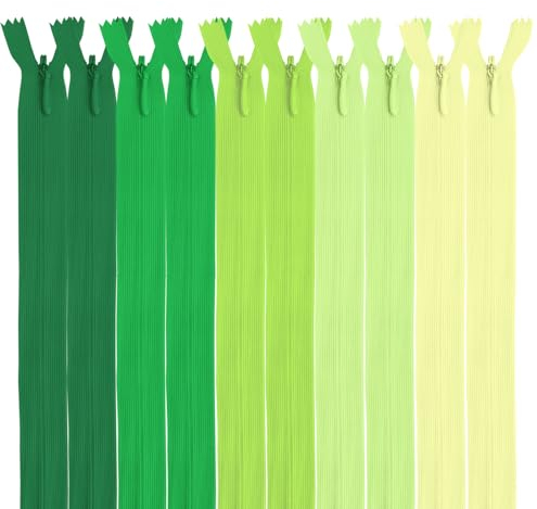 MARARDI [Packung 10 Unsichtbaren Reißverschlüssen [Grün] Nylon [50 cm] Nähen und Basteln zum Kleidung Taschen Stoff für Nähmaschine Patchwork Plastik Baumwolle Zipper mit Metallreißverschluss