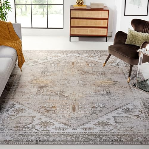 SAFAVIEH Traditionell Teppich für Rug Ideal für stark frequentierte Bereiche - Maschinenwaschbar und rutschfest - Tucson Collection, Kurzer Flor, in Beige und Grau, 274 X 366 cm