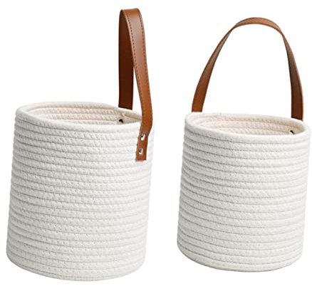 Kisangel 2pièces Paniers Suspendus Muraux Tressé De Pots De Fleurs Décoratifs pour Intérieur Blanc pour Cuisine Salon Bureau Et Chambre Panier De Rangement Multifonctionnel