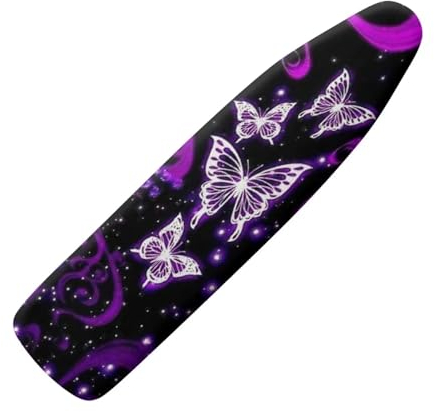 NETILGEN Ironing Board Cover Resists Scorching Stain Proof Non-Slip Protective Covers L for Dimensions 123-132 x 40-45 cm for Home Indoor Decor, Butterfly Shiny Purple
