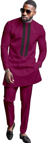 DBQ African Men's Formal Clothes Dashiki Shirt and Pant Two Piece Suit Traditional Long Sleeve Outfits, 44 5, L