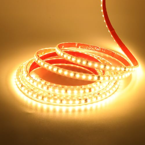 HEGEHE 220V LED Streifen (Gleichrichter mit IC), 2835 SMD 120leds/m IP65 Wasserdicht, Flexibles Selbstklebend LED Leuchtband Lichtband Strip für Heim DIY Festival Dekoration (Warmweiß, 12M)