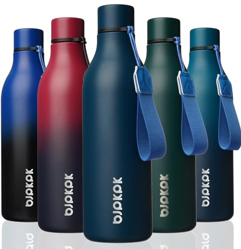BJPKPK Insulated Water Bottles, 25 oz Stainless Steel Metal Water Bottle with Strap, BPA Free Leak Proof Mugs, Flasks, Reusable Water Bottle for Sports & Travel, Navy Blue