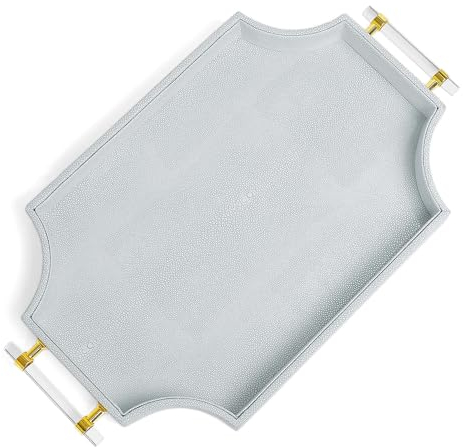 Shagreen Dekoratives großes Serviertablett mit Griffen für Couchtisch, modern, elegant, gewellt, Ottoman-Tablett (Eisblau, 57 x 33 cm)