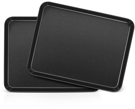 Homikit Nonstick Baking Tray Set of 2, Carbon Steel Oven Sheet Pan | Black Non-stick Coating, 31.5x24.4x2.5cm for Pizza Biscuit Roasting Serving Baking, Healthy & Sturdy, Easy Clean