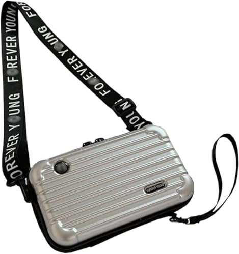 Mini-Koffer, Umhängetasche, Mini-Crossbody-Tasche für Damen, Handtaschen, wasserdicht, Handytasche, Geldbörse, für Mädchen, Damen, PVC-Hartschalen-Umhängetasche für Reisen, Partys, Dating, silber,
