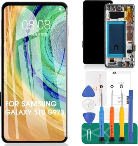 SRJTEK Écran tactile de remplacement pour Samsung Galaxy S10 LCD SM-G973F, SM-G973U, SM-G973W, SM-G973U1, SM-G973N, SM-G973X Kit de numériseur tactile avec cadre (Incell, noir, sans empreintes