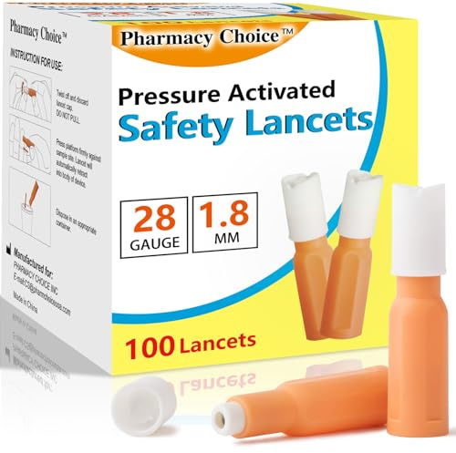 Pharmacy Choice Safety Lancets, Sterile, Top Push Button Activated, Single-Use,1.8 mm, 100 Count, 1 Pack (28G x 1.8 mm)