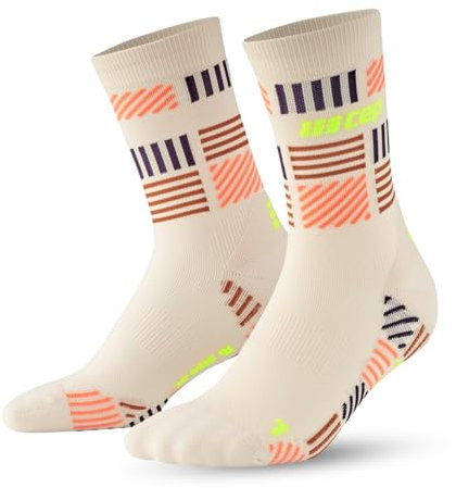 CEP - Laufsocken mit Kompression für Herren, The Run 4.0 Mid Cut Socks, mittellange Kompressionsstrümpfe, Größe III/M / 39-42, cream/neon yellow (LE)