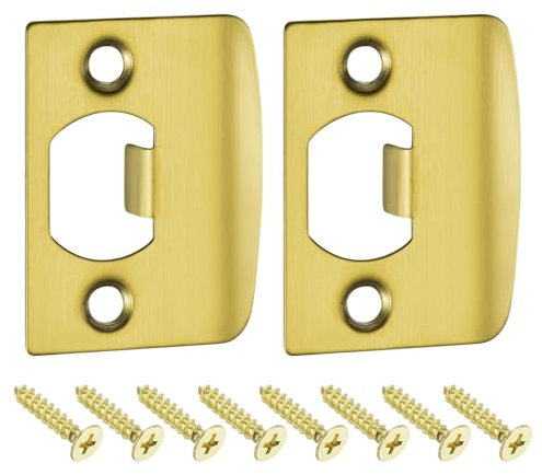 sourcing map 2Pcs Door Strike Plate, 57mm x 45mm Stainless Steel Latch Deadbolt Replacement Lock Strike Plate for Door Frame Door Jamb Reinforcement, Gold