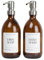 Little Crafts London - Set Of 2 Amber Glass Bottle 500 ML With Stainless Steel Pump - Hand Wash & Dish Soap (Silver 1)